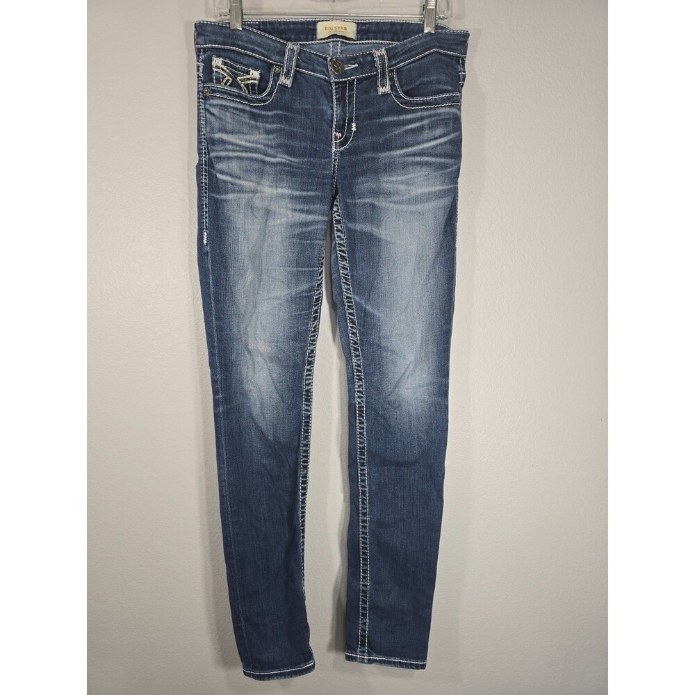 Big Star Liv Skinny Jeans Sz 28 Medium Wash Low rise Y2K embellished pockets AB
